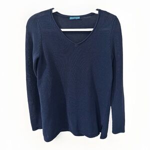 J. McLaughlin Women's Long Sleeve V Neck Knit Navy Blue Blouse Shirt Size Small